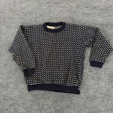 VTG LL Bean Mens Norwegian Birdseye Sweater Large Navy Blue Wool Made In Norway picture