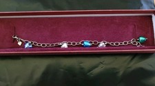 HELZBERG DIAMONDS 925 Sterling Silver Foil Glass Heart Charm Bracelet Box picture