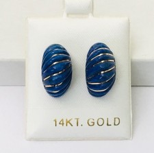 Beautiful  Solid  14K  Yellow  Gold  Natural  Blue  Lapis  Dome  Earrings  NEW picture