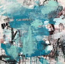 Bold Raw Cool Blue Urban OOAK painting Contemporary Abstract Art on canvas byKat picture