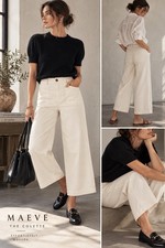 Maeve Anthropologie The Colette Cropped Wide Leg Pants Ivory Size 27 x 26 Length picture