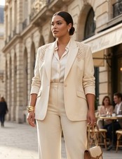 NWT Cato Plus Cream Limited Edition Floral Crocket Lace Overlay Blazer, 18/20W picture