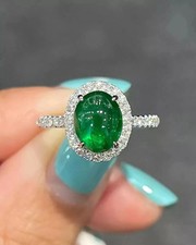 3.70Ct Natural Green Garnet Tsavorite Diamond Engagement Ring 14K White Gold picture