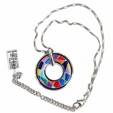 Brighton Reversible Enamel Mosaic Pendant Necklace Multicolor Silver NWT picture