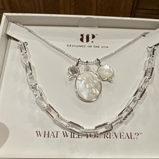 BP Radiant Moments Mother of Pearl Oval CZ Silver Plated Necklace Set NK94288 picture