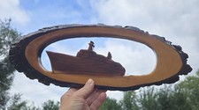 Vintage 1983 Signed Great Lakes Freighter Ship Live Edge Wood Folk Art Wall Hang picture