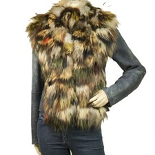 Artico Blue Shearling Multicolor Fur Long Sleeve Short Jacket Coat size 42 picture