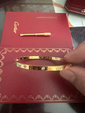 New 10 Diam0nd SM 18K yell0w G0ld Love Bracelet Size 18 picture