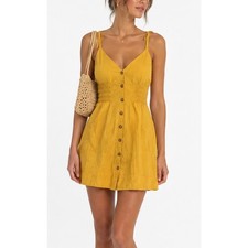 Lulus Yellow Button Front Smocked Sundress Size XS picture