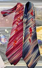 Pair of Vintage 50s Hand Painted Maroon and Blue Silk Ties - TLC picture