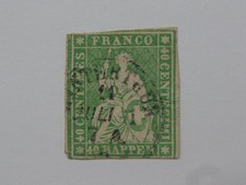 RARE 1854-62 SWITZERLAND SITTING HELVETIA (STRUBEL) 40 RAPPEN STAMP SC#40 picture