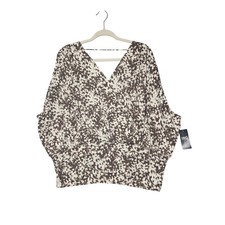 INC International Concepts Women XL Brown Cream Abstract Dolman V-Neck Top NWT picture