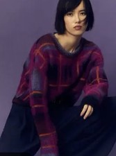 Anthropologie Sz M Maeve Long Sleeve Eyelash Plaid Print Crop Sweater Cozy picture