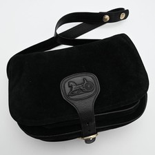 Celine Suede Leather Horse Chest Shoulder Bag Black Used Authentic picture