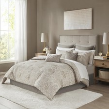 Madison Park Damask Comforter Set Sheets, 12PC King Bed In A Bag MP10-7205 picture