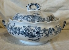 Antique Furnivals MAY Blue & White Floral Transferware Soup Tureen W/Lid England picture
