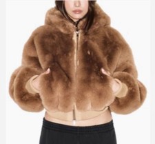 Skims Faux Fur Hooded Jacket,M, Camel Color, Brand New With Tags picture
