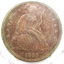 1859 Seated Liberty Silver Dollar $1 - Certified PCGS AU Detail - Rare 1859-P picture
