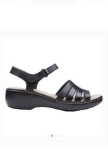 Clarks Delana Brenna Women's Wedge Sandals Black Leather Sz 9.5 picture