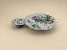 CHINA - 2 ANTIQUE PLATES ON HEEL - ENAMELLED PORCELAIN - D.18cm / D8cm picture