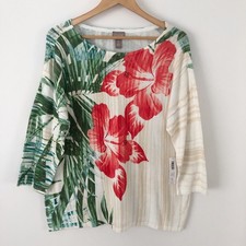 Chico's NWT Colorful Tropical Floral Boat Neck Blouse Top 3/4 Sleeve Vacation picture