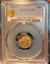 1924-S Mercury  Dime PCGS AU58  Freshly Graded.  Gold Shield picture