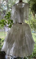 Vtg Jessica’s GUNNIES Sax Ruffle GAUZE Skirt w/Top Ivory Lace Victorian RARE 2pc picture