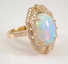 4.00 Ct Oval Cut Natural Fire Opal & Diamond Wedding Ring 14K Yellow Gold picture