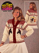 🐴 ICONIC Vtg Miller Horse Cardigan Cowichan Sweater L Western Equestrian RARE picture