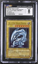 2002 Yu-Gi-Oh Blue-Eyes White Dragon SDK-001 Ultra Rare CGC 8 Error Holo Bleed picture