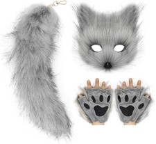 COSYEARS Cat Fox Mask Tail and Paws Gloves Set Furry One Size, Darkgray  picture
