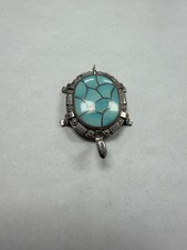 Rare Vintage Blue Turquoise Zuni Sterling Silver Turtle Pin/Pendant L96 picture