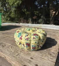 Vintage Chinese Famille Rose Pumpkin Lidded Bowl Qianlong Style Mark 8” picture