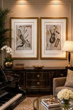Pair Liz Jardine Signed Serigraph Art Prints Large Gold Frames 45