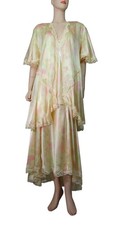 Entice Bill Tice Vtg 80s Luxurious Nightgown &Robe Set Yellow Charmeuse Satin Lg picture