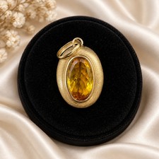 18k Gold Citrine Pendant – Vintage Oval Gemstone Pendant 1