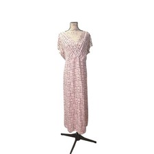 Pink Geometric Floral Grid V-Neck Short Sleeve Maxi Dress Crossover Bodice picture