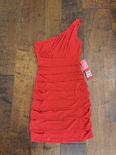 NWT Speechless Women’s Sz S Red Bodycon One Shoulder Tiered Poly Stretch Dress picture