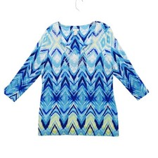 Chico's Embellished Tunic Top Chevron Print 3/4 Sleeve Blouse Size 1 S picture
