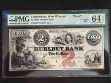 1850s Hurlbut Bank Connecticut $2 Dollar 'Proof' PMG 64 Gem Unc EPQ Fricke picture