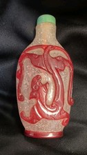 Qing Dynasty Red Snowflake Glass Snuff Bottle Chinese Overlay picture