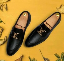 Men's Handmade Leather Shoes, Fashion Loafers, Black Formal Dress Shoes Men's picture