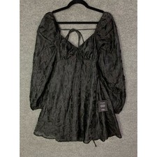 NEW Lulus Angel Looks Black Burnout Floral Jacquard Mini Babydoll Dress Size M picture