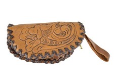 Vintage Hand Tooled Leather Coin Purse Wristlet Floral Western Change Pouch 4