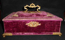 Rare Antique French Napoleon III Silk Velvet Jewellery Casket c1870 picture