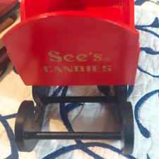 Vintage SEE’S CANDIES Candy Red Wooden CHRISTMAS SLEIGH /Sled Candy Holder 1992 picture