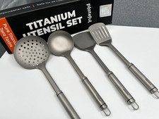 Plateful Titanium Pro 4pc Utensil Set Spatula Skimmer Dipper Turner Gray picture