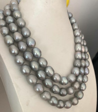 single strands11-12mm south sea silver grey pearl necklace 48inch 925s picture