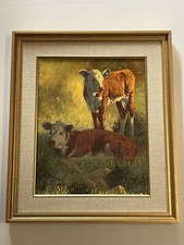Robb Woods Painting Cow Portrait Landscape Listed American Western Farming Farm picture
