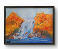 AT Original Impressionist Waterfall Landscape Painting Signed  Nature Art Decor picture